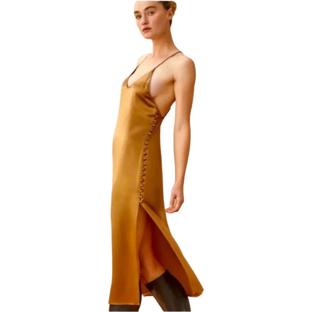 Reformation Jax Silk Criss-Cross Back Slip Midi Dress Butterscotch NWT Sz 10
